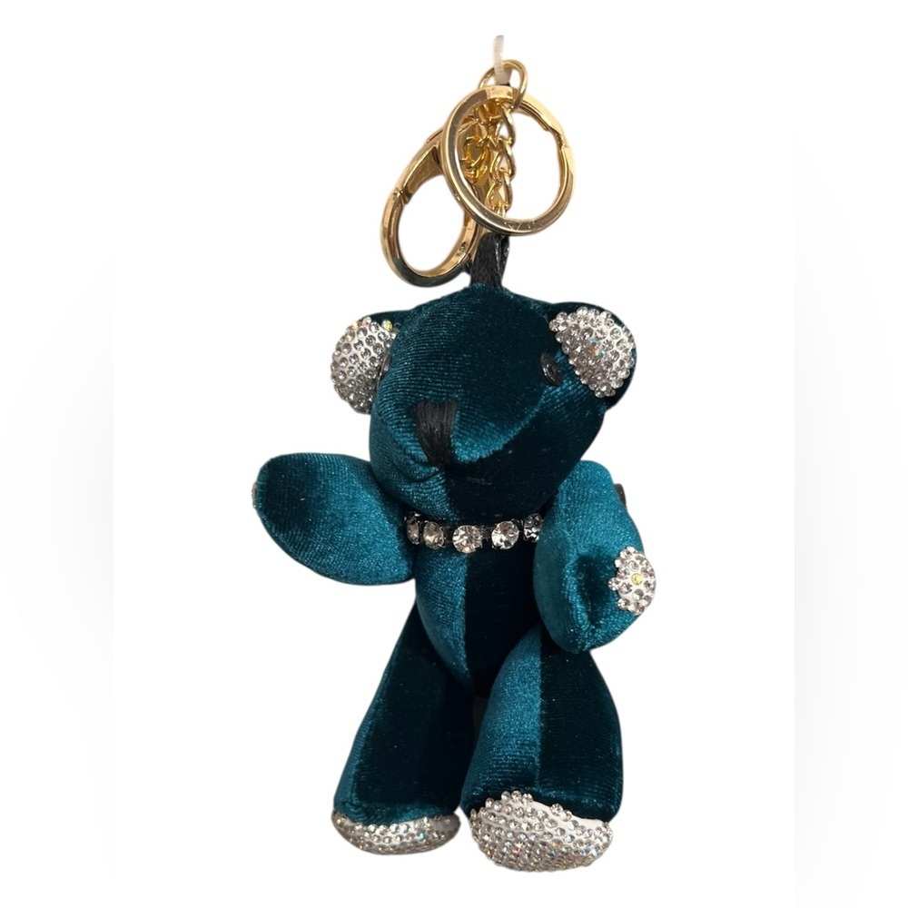 💚🐻Natasha green Velvet and rhinestone movable Bear Keychain/Bag charm🐻💚NWT